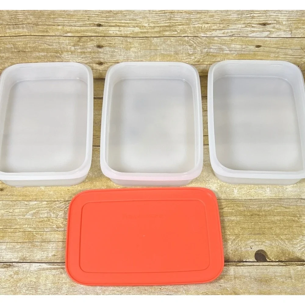 TUPPERWARE Freezer Mate Plus Stackables 3 Sheer Bottom Coral AIR Tight Seal